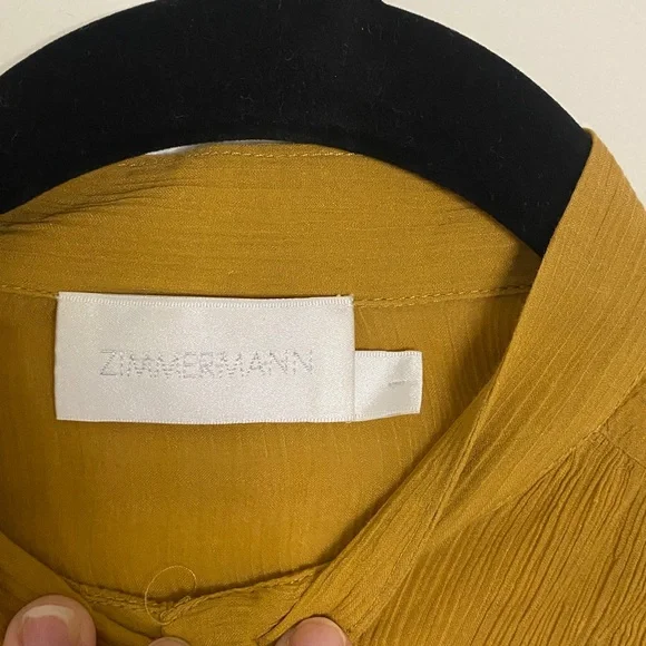 Zimmermann Textured Silk Button Up Mock Next Blouse Mustard Brown size 1 Small - Picture 4 of 10